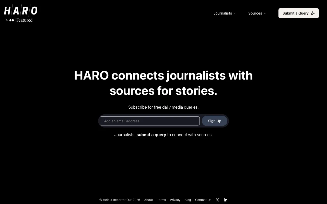 Screenshot of HARO / Connectively