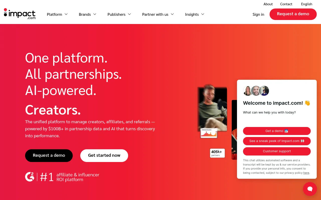 Impact.com analytics dashboard showing detailed performance metrics.